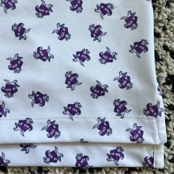 Johnnie-O Polo Shirt TCU Logo All Over Print White Purple Short Sleeve Men’s XL - Picture 6 of 15
